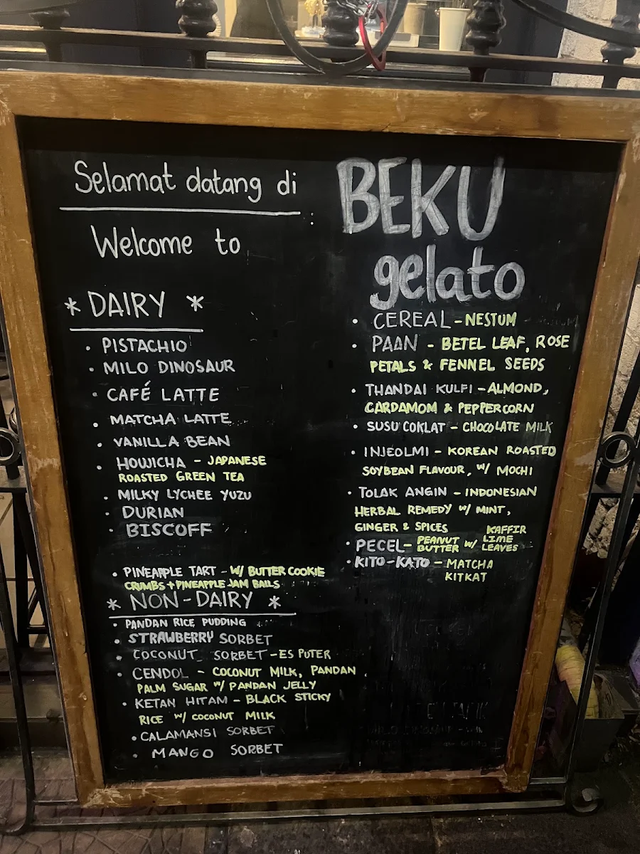 Menu, Bekù Gelato - Carlton