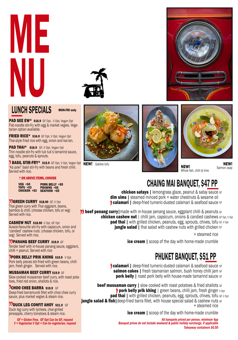 Menu, Tuk Tuk Restaurant & Bar