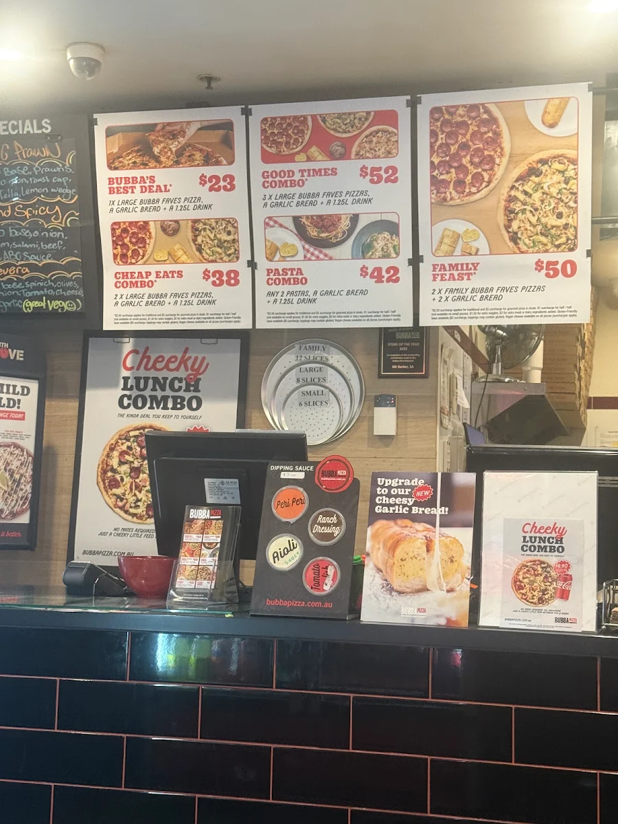 Menu, Bubba Pizza