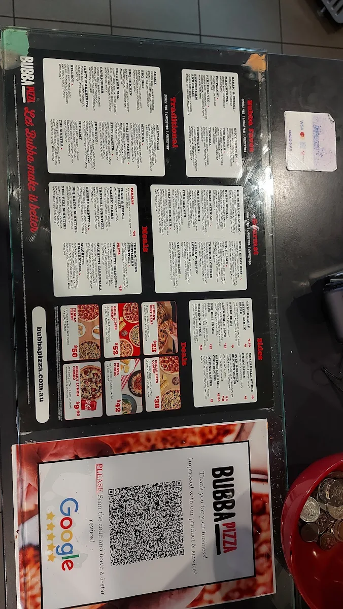 Menu, Bubba Pizza