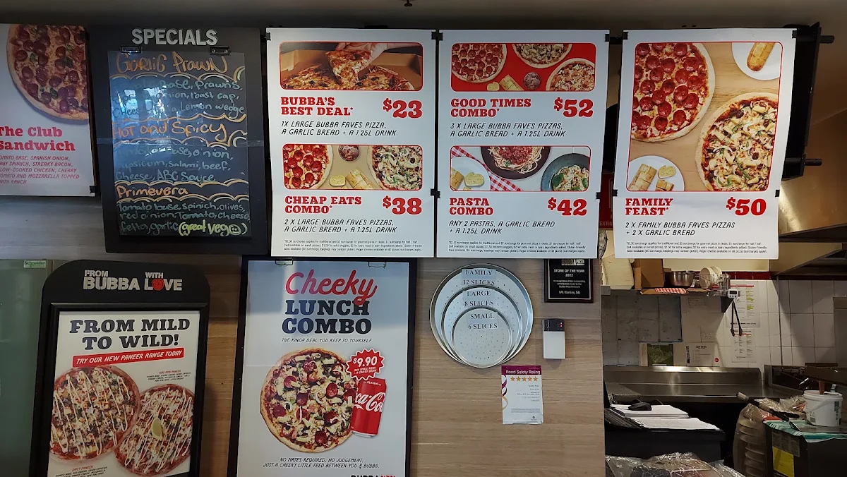 Menu, Bubba Pizza