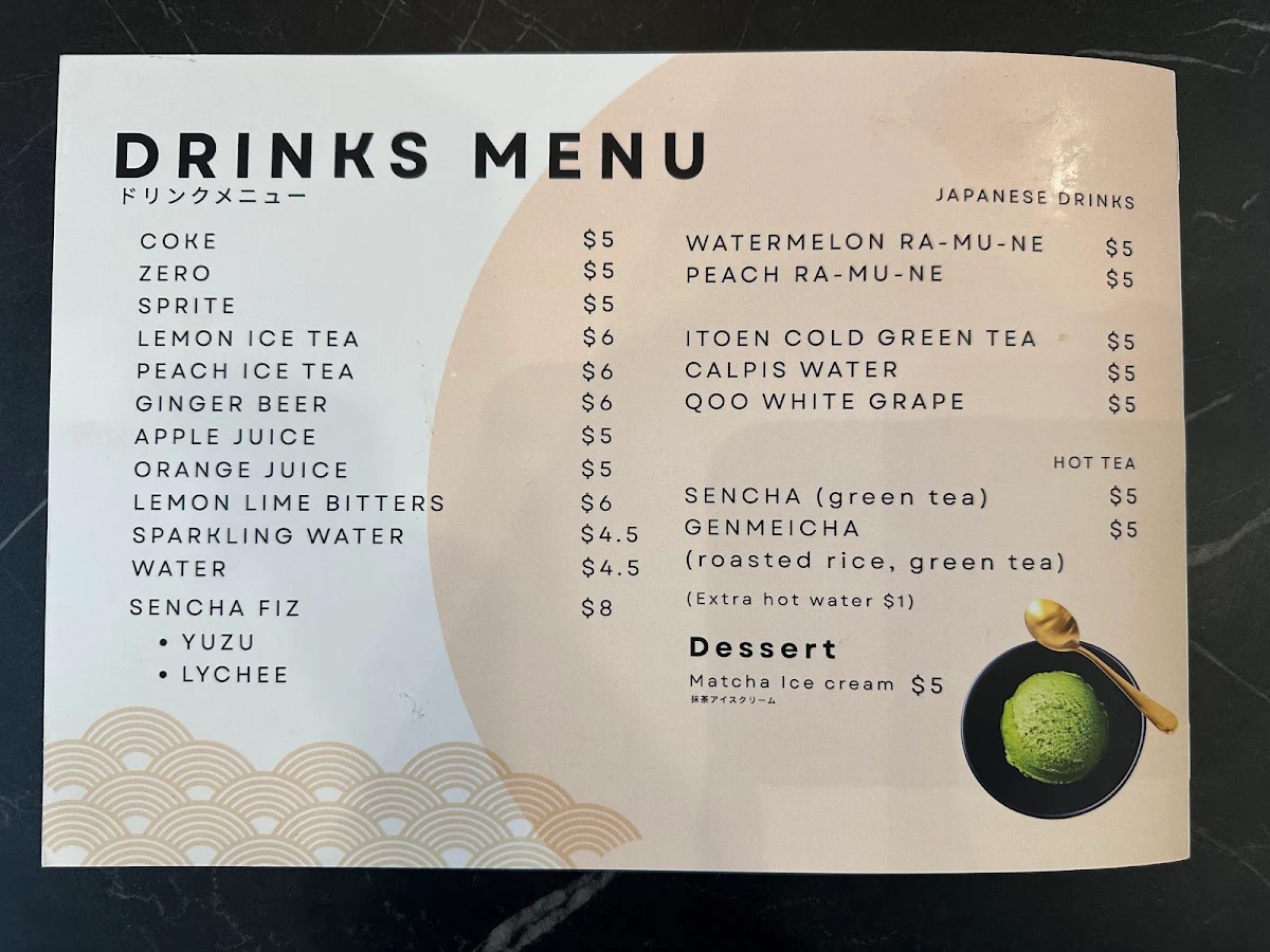 Menu, Tora at Bowral