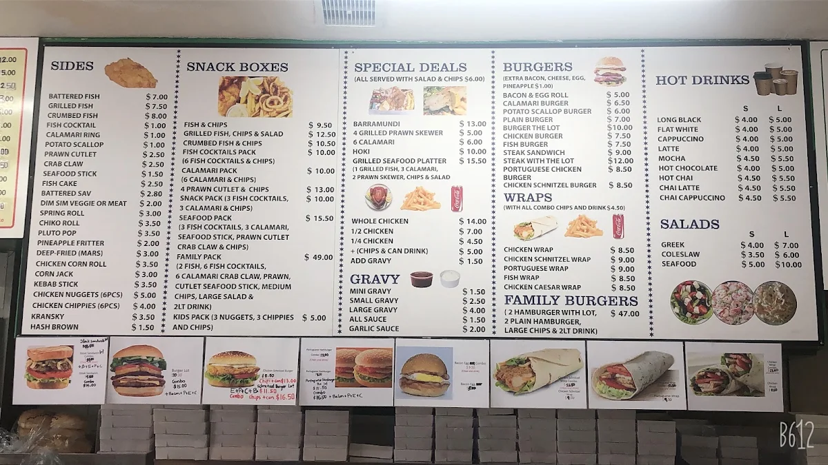 Menu, Minto Fish and chips