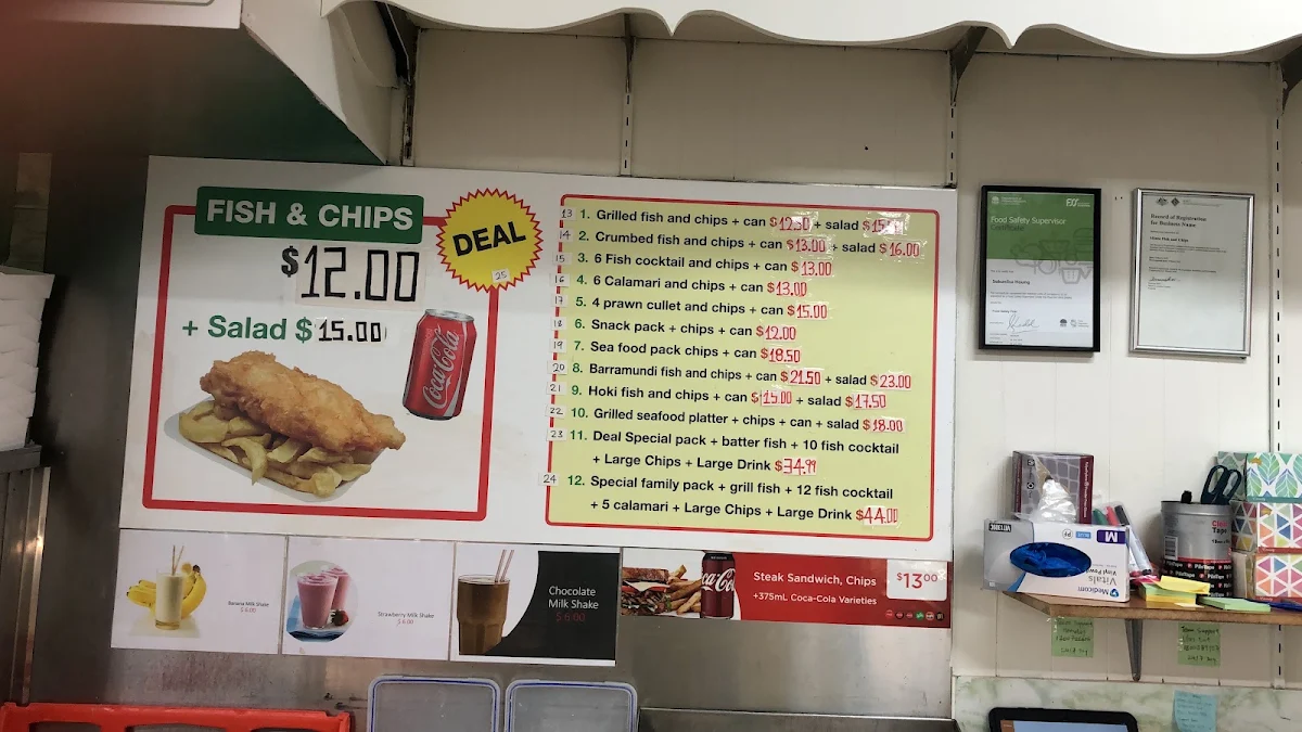 Menu, Minto Fish and chips