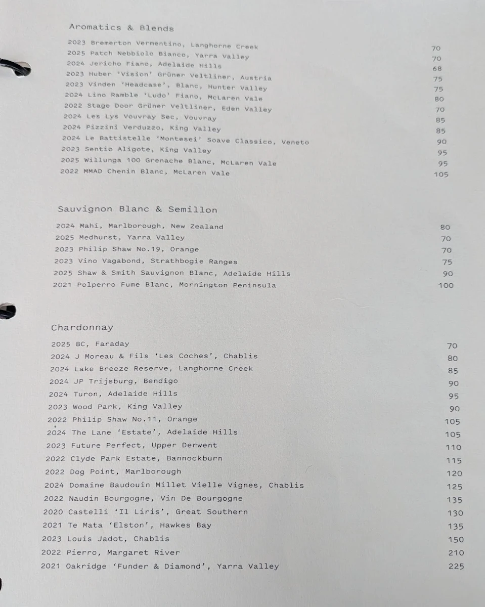 Menu, Taxi Kitchen