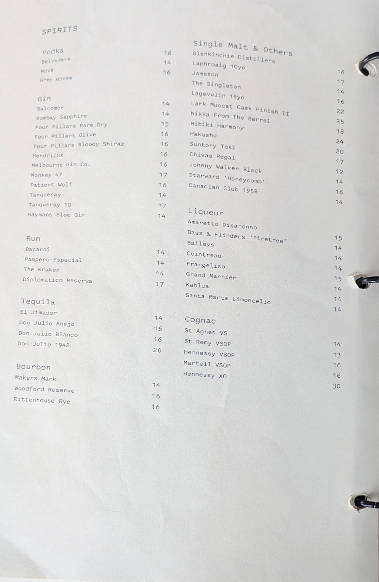 Menu, Taxi Kitchen