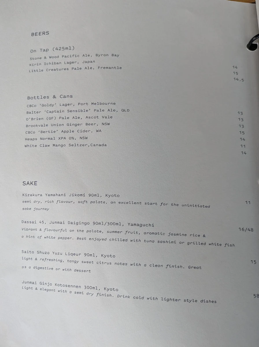 Menu, Taxi Kitchen
