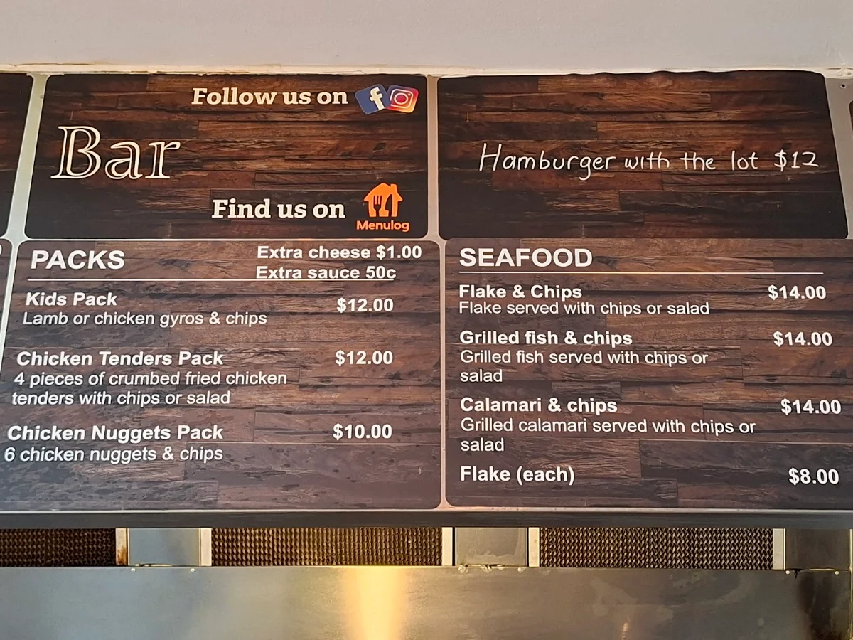 Menu, Peter Rita Souvlaki Bar