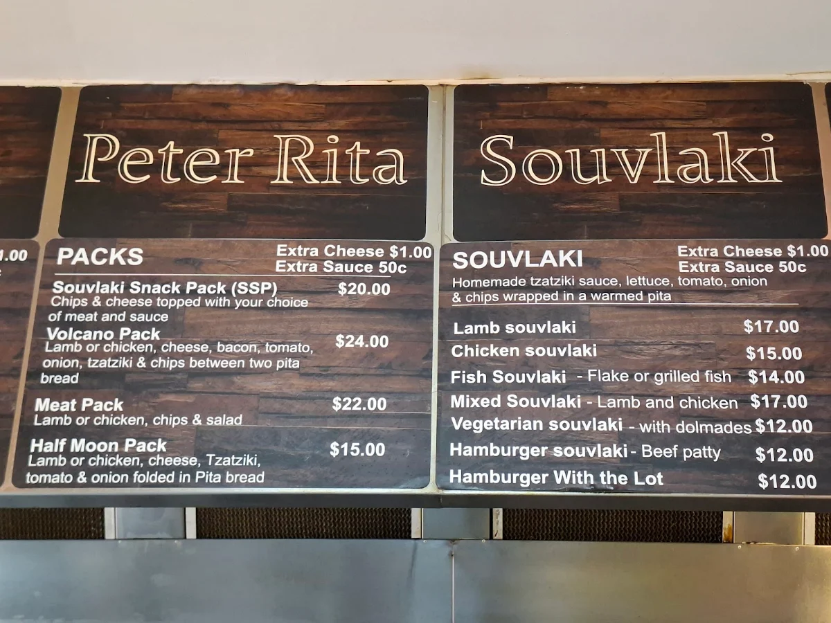 Menu, Peter Rita Souvlaki Bar