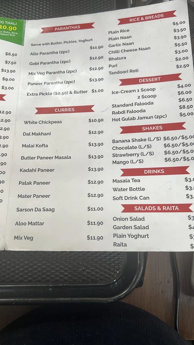 Menu, Chaat Junction