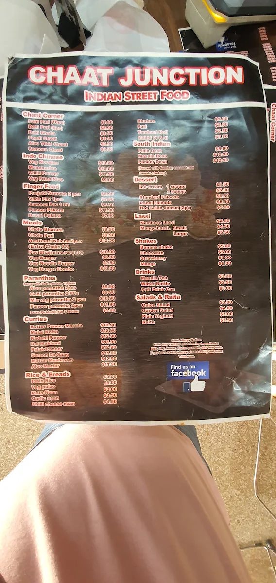 Menu, Chaat Junction