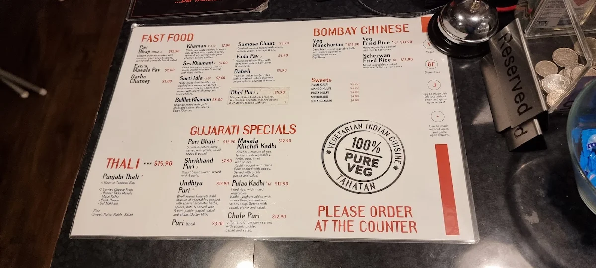 Menu, Tanatan Indian Cuisine