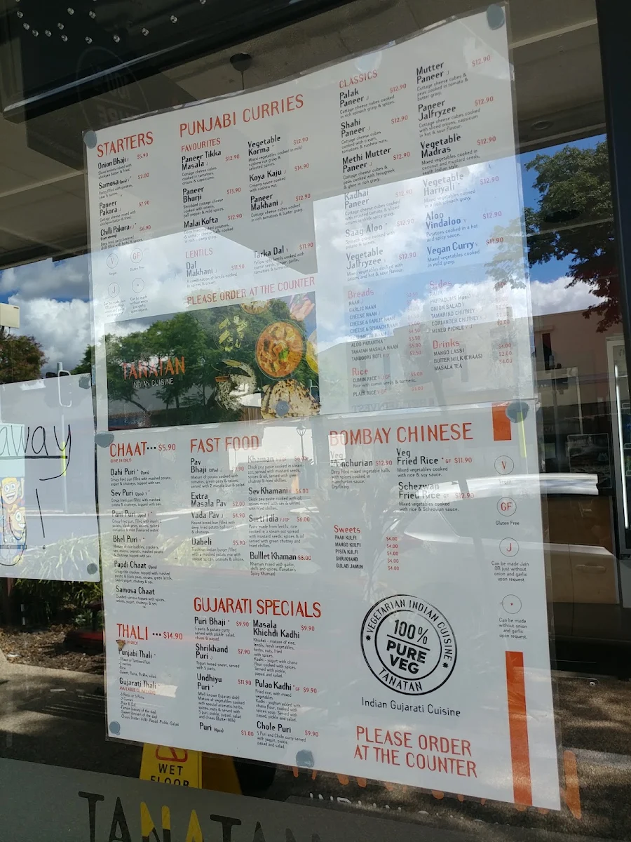 Menu, Tanatan Indian Cuisine