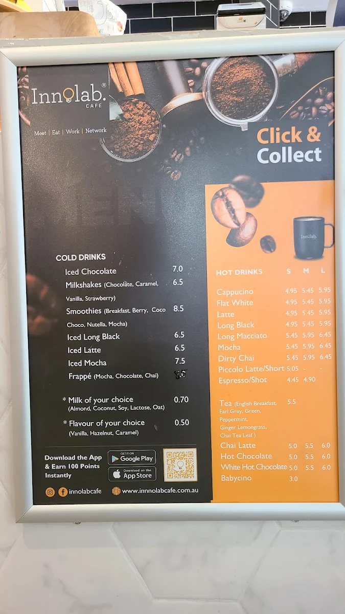 Menu, InnoLab Cafe