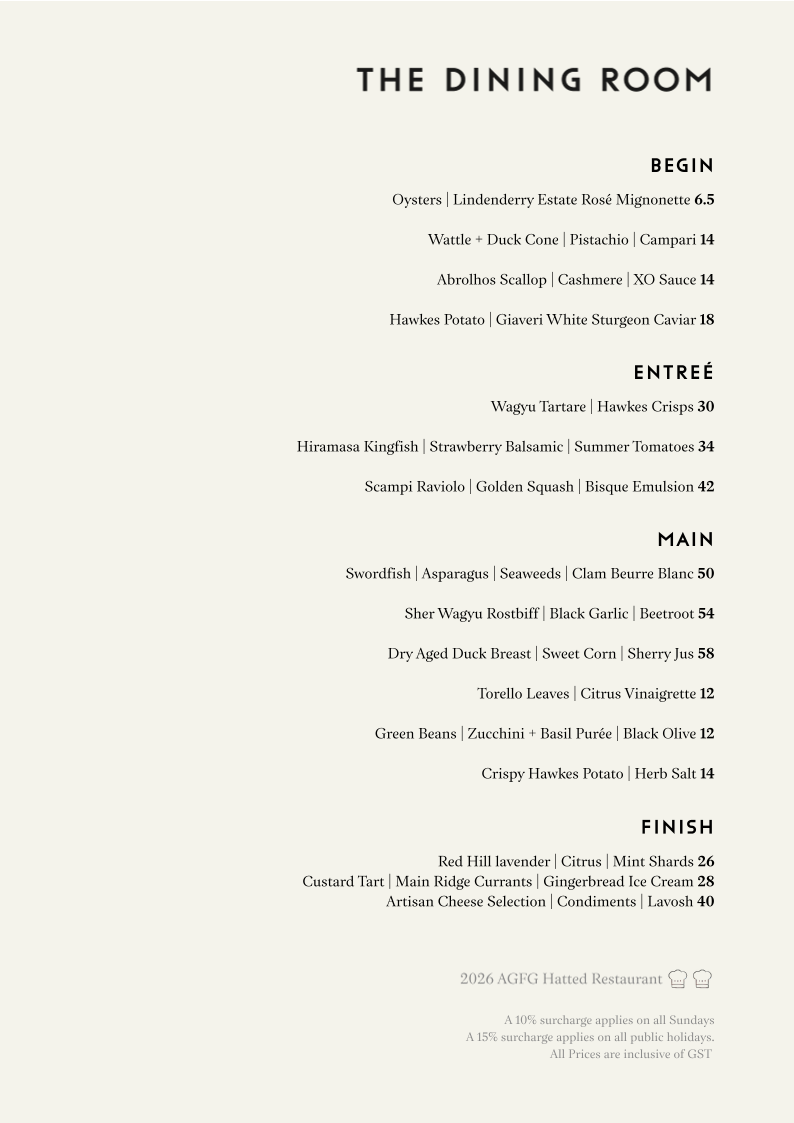 Menu, The Dining Room