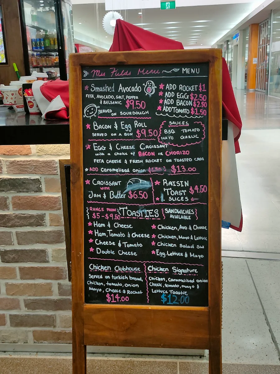Menu, Mrs Fields Bakery Cafe, Merrylands