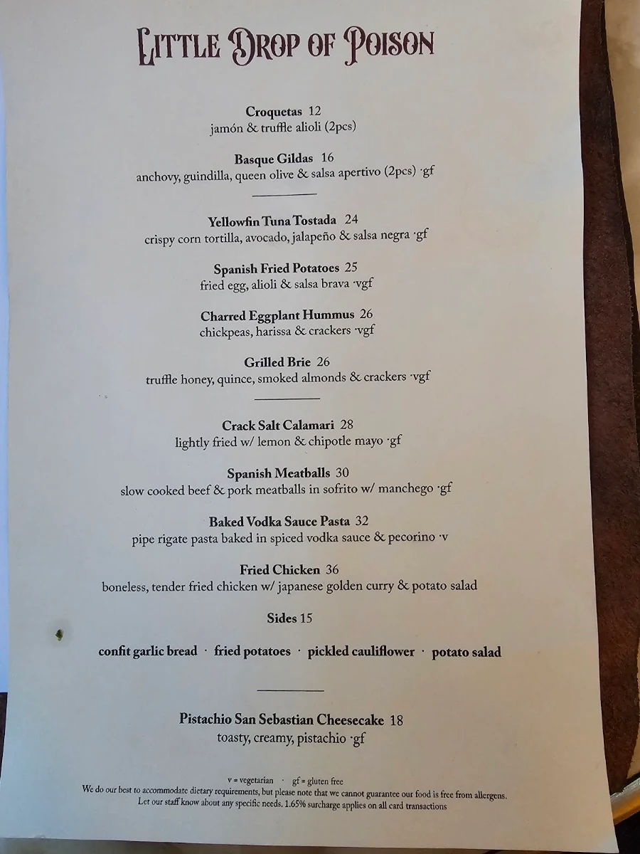 Menu, Little Drop of Poison