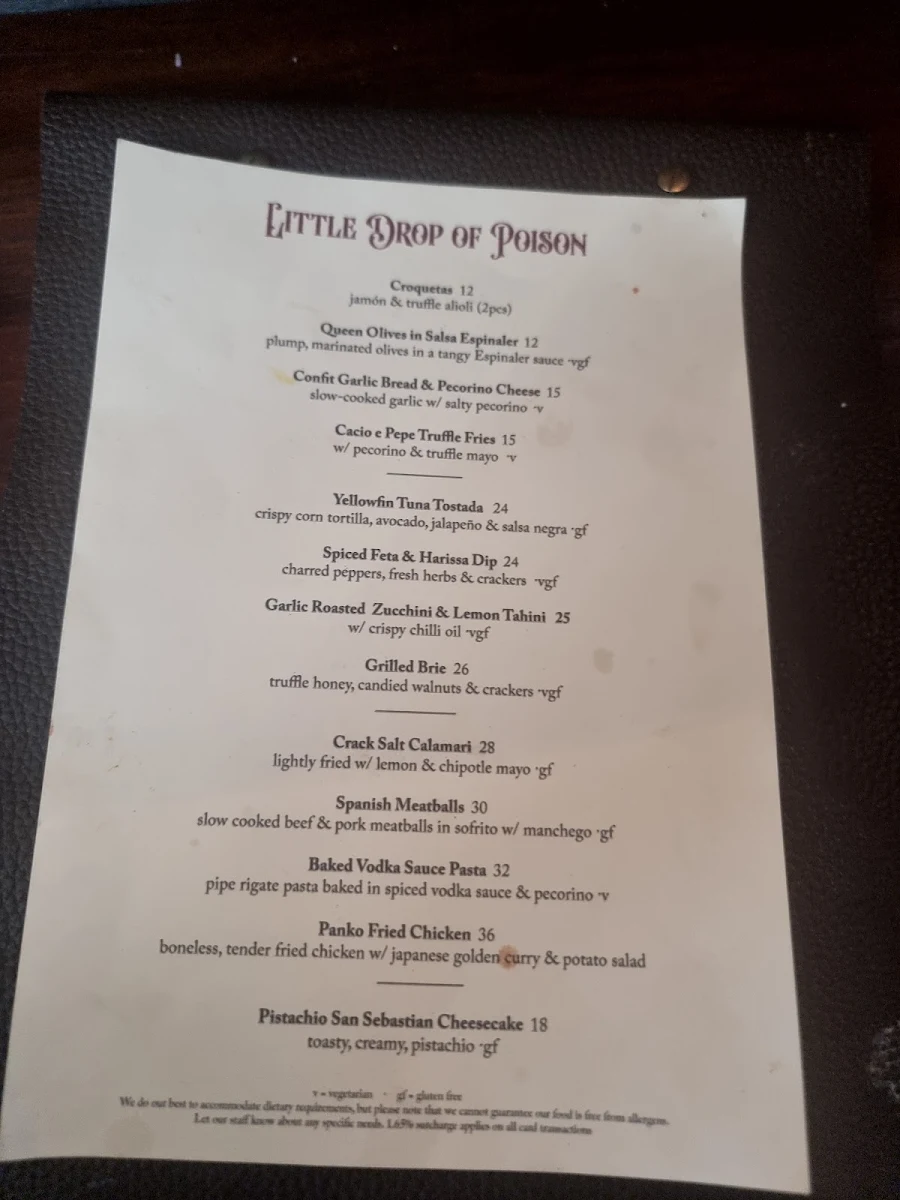 Menu, Little Drop of Poison