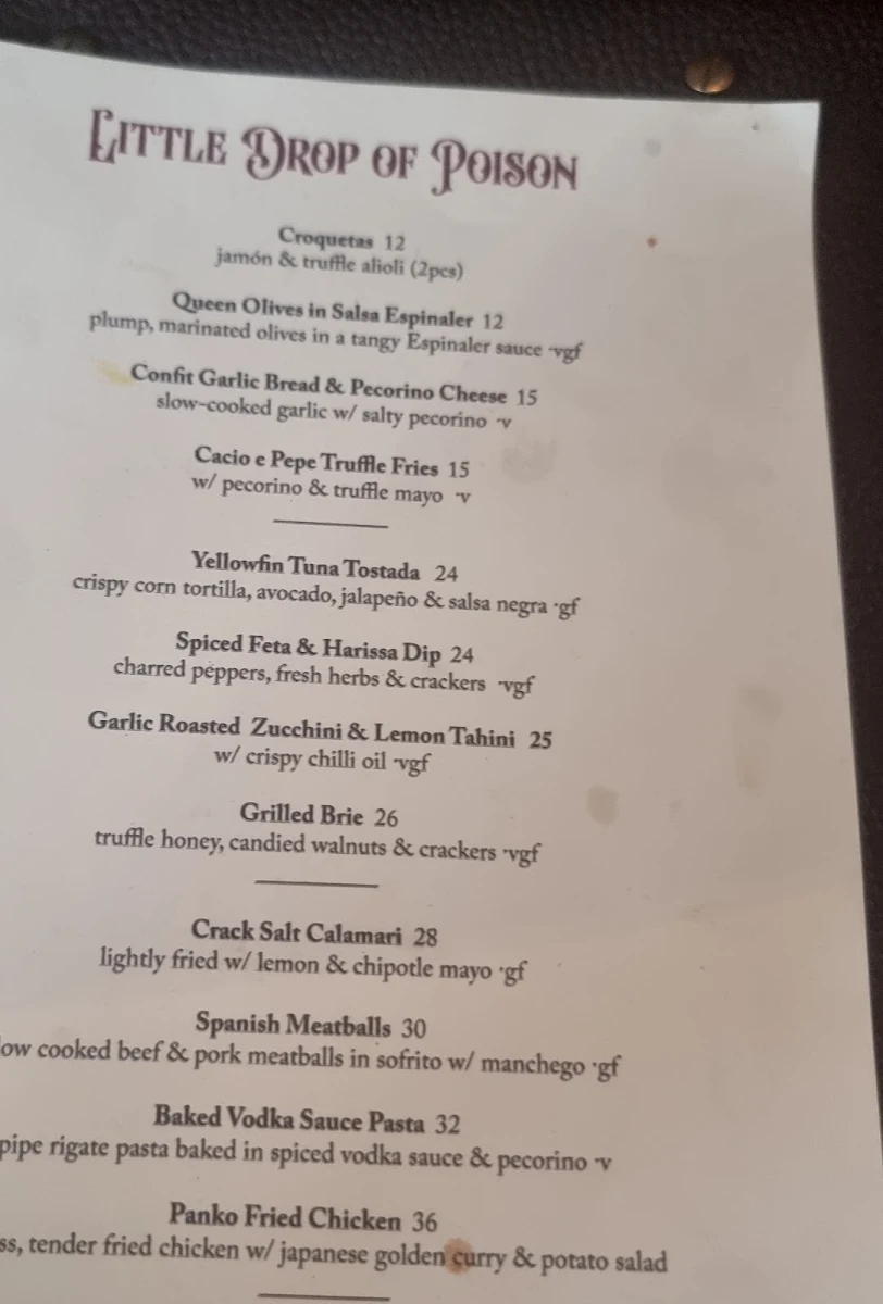 Menu, Little Drop of Poison