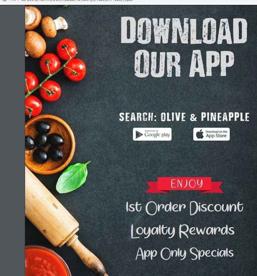Menu, Olive and Pineapple- Best pizza's in Frankston