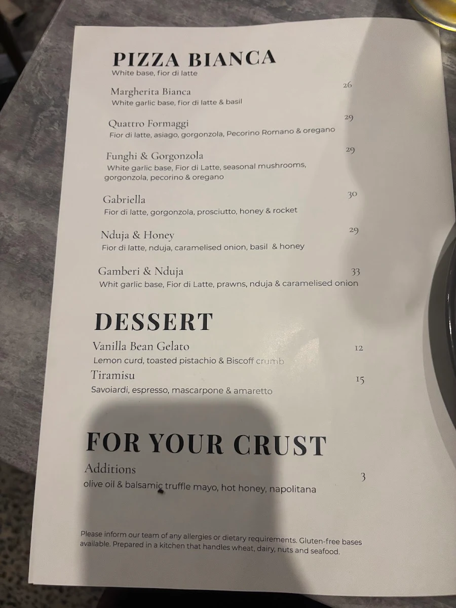 Menu, Gabriella's Pizzeria