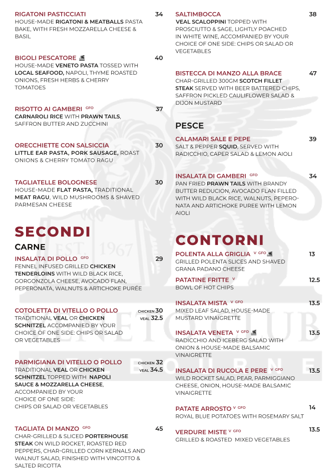 Menu, Veneto Club