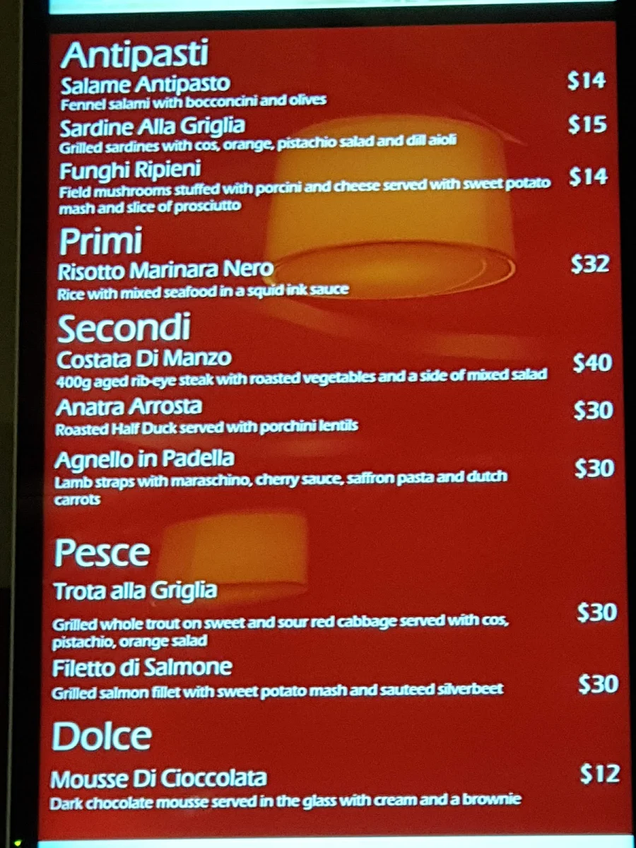 Menu, Veneto Club