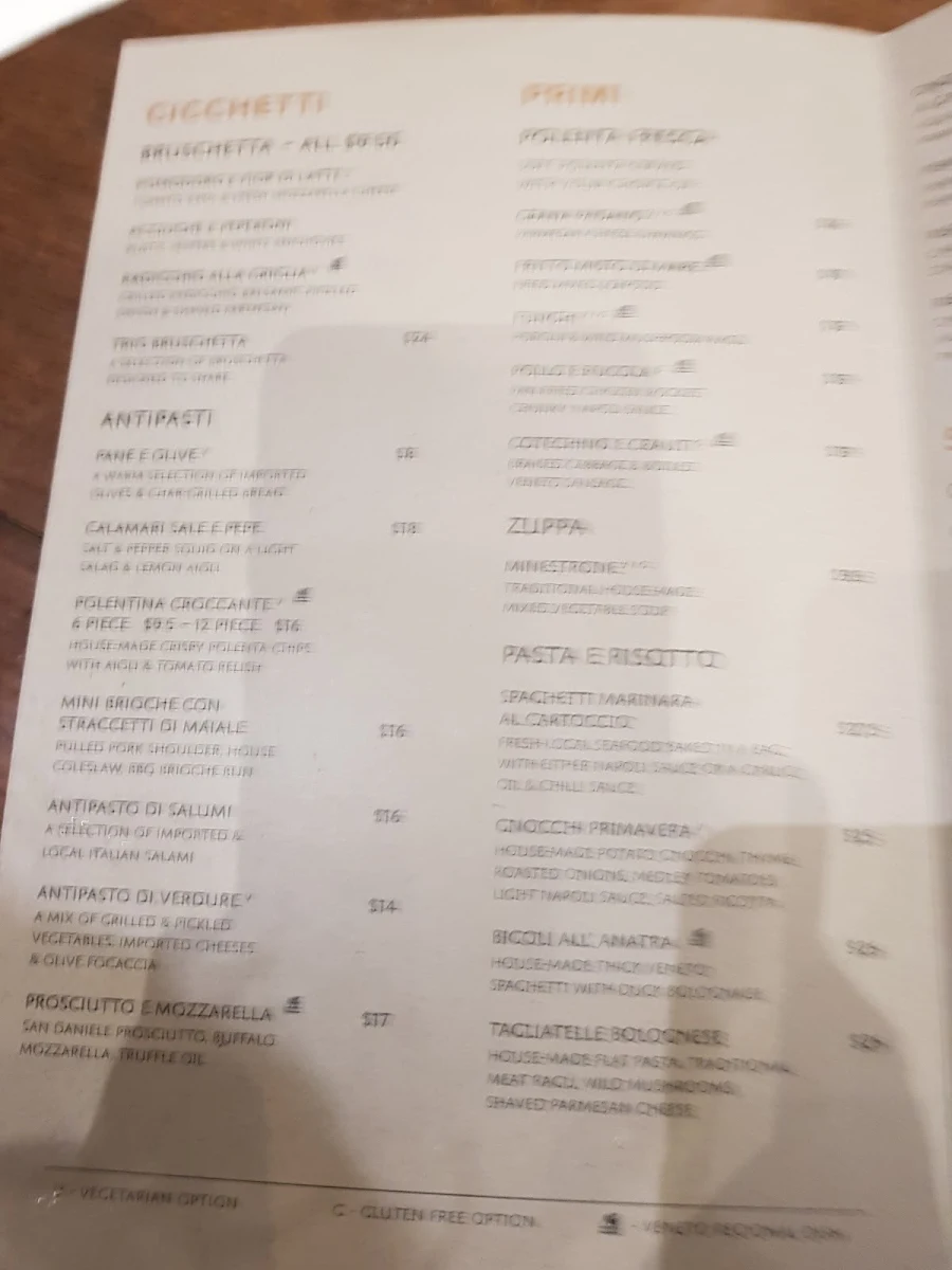 Menu, Veneto Club