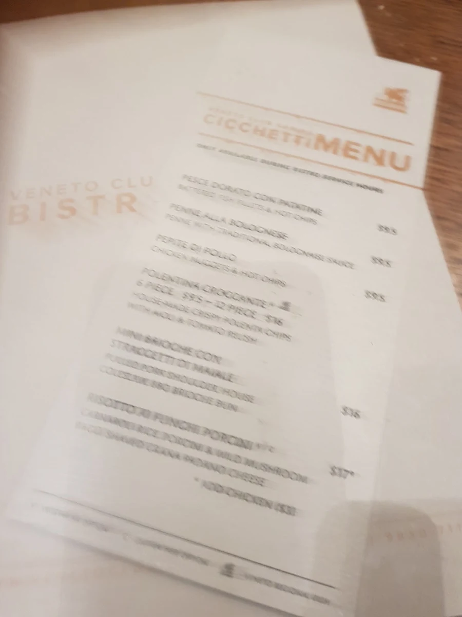 Menu, Veneto Club