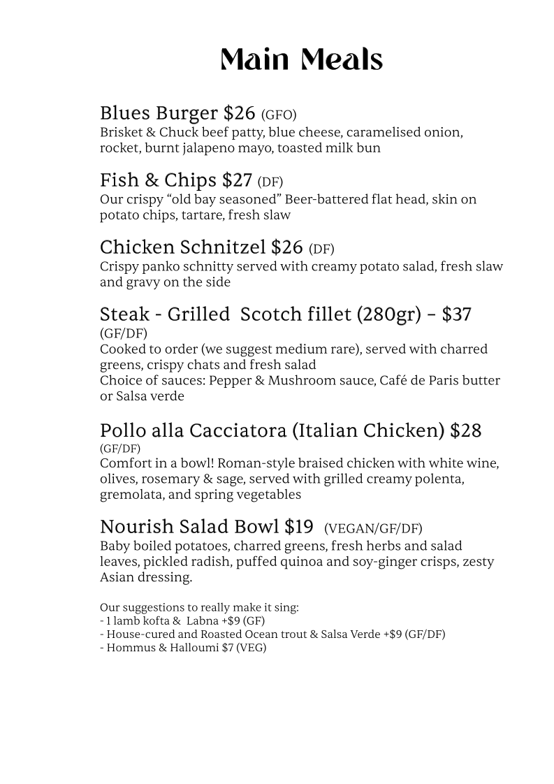 Menu, The Gladdy