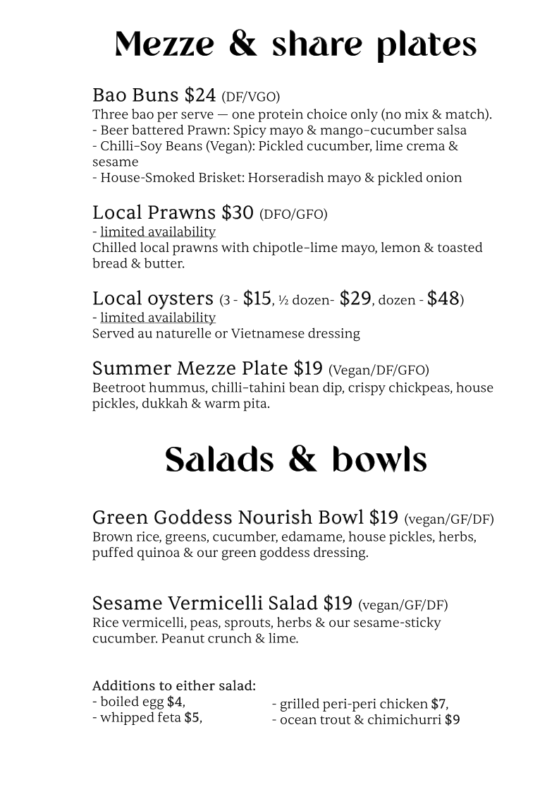 Menu, The Gladdy