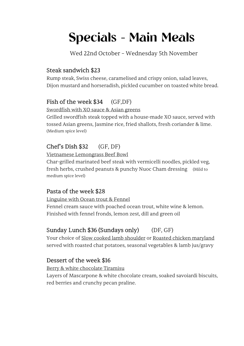 Menu, The Gladdy
