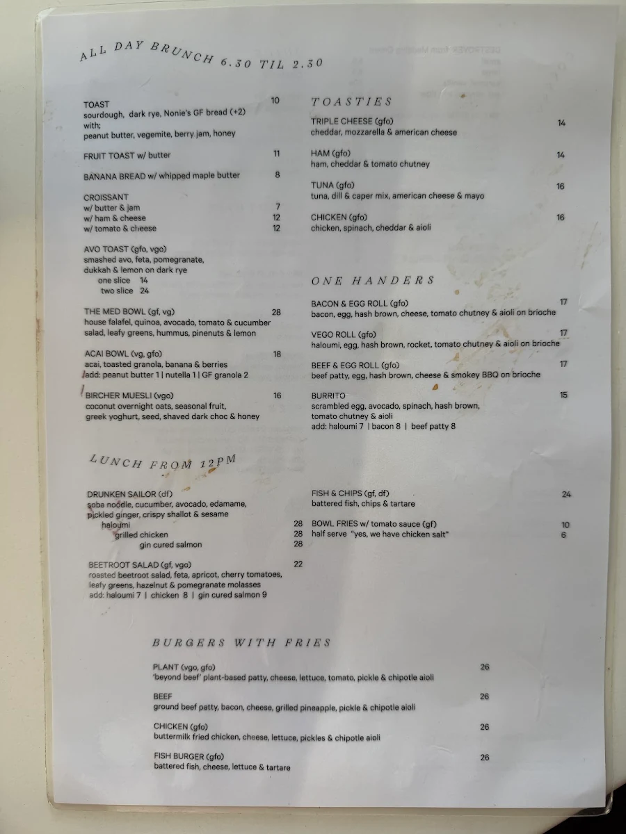 Menu, Coop Bronte