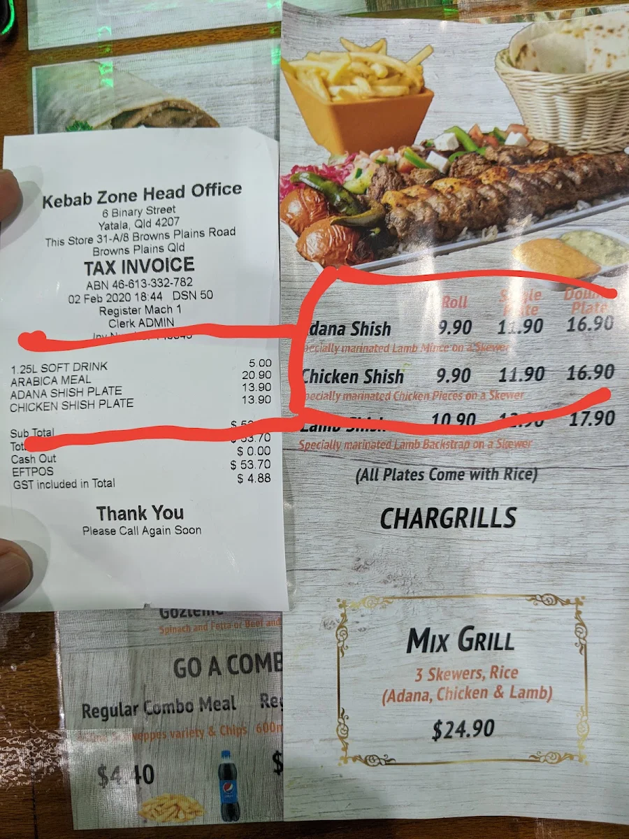 Menu, Kebab Zone And Charcoal Chicken