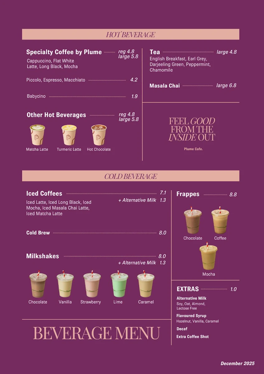 Menu, Plume Cafe