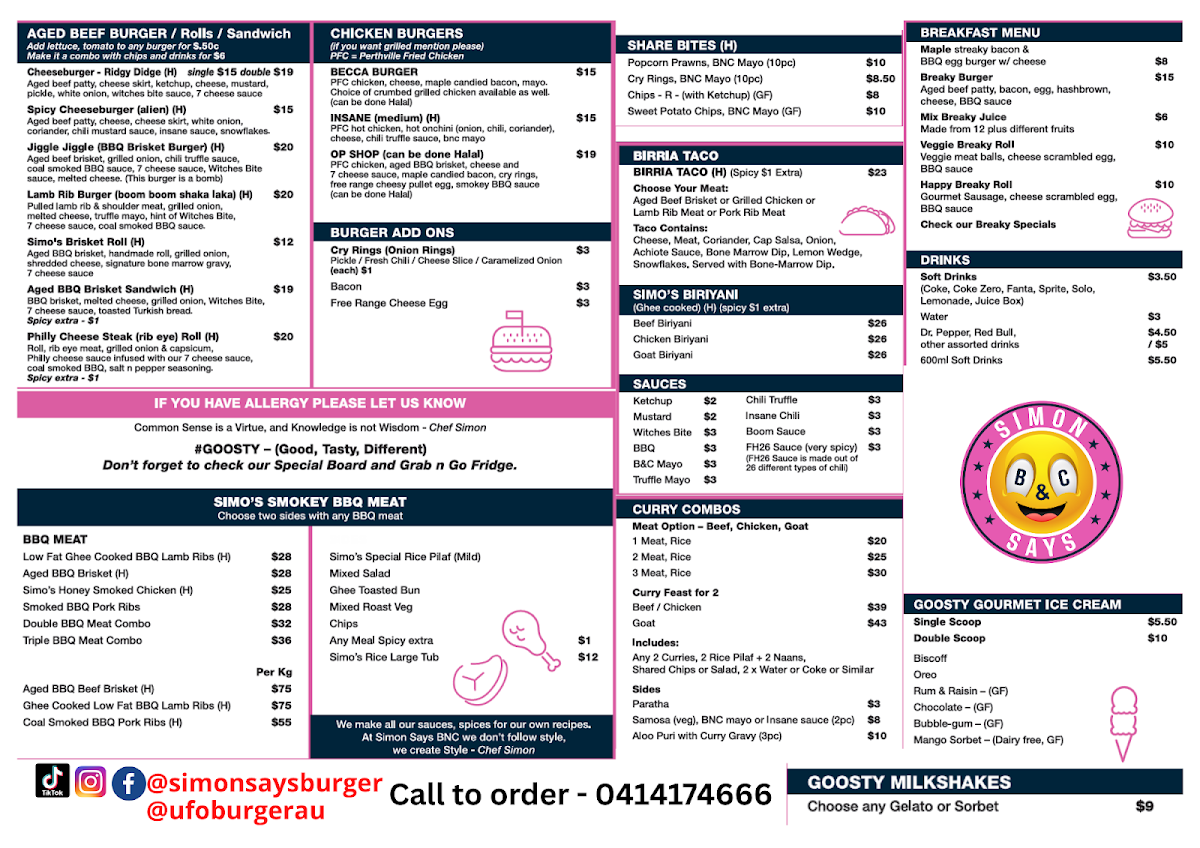 Menu, Simon Says