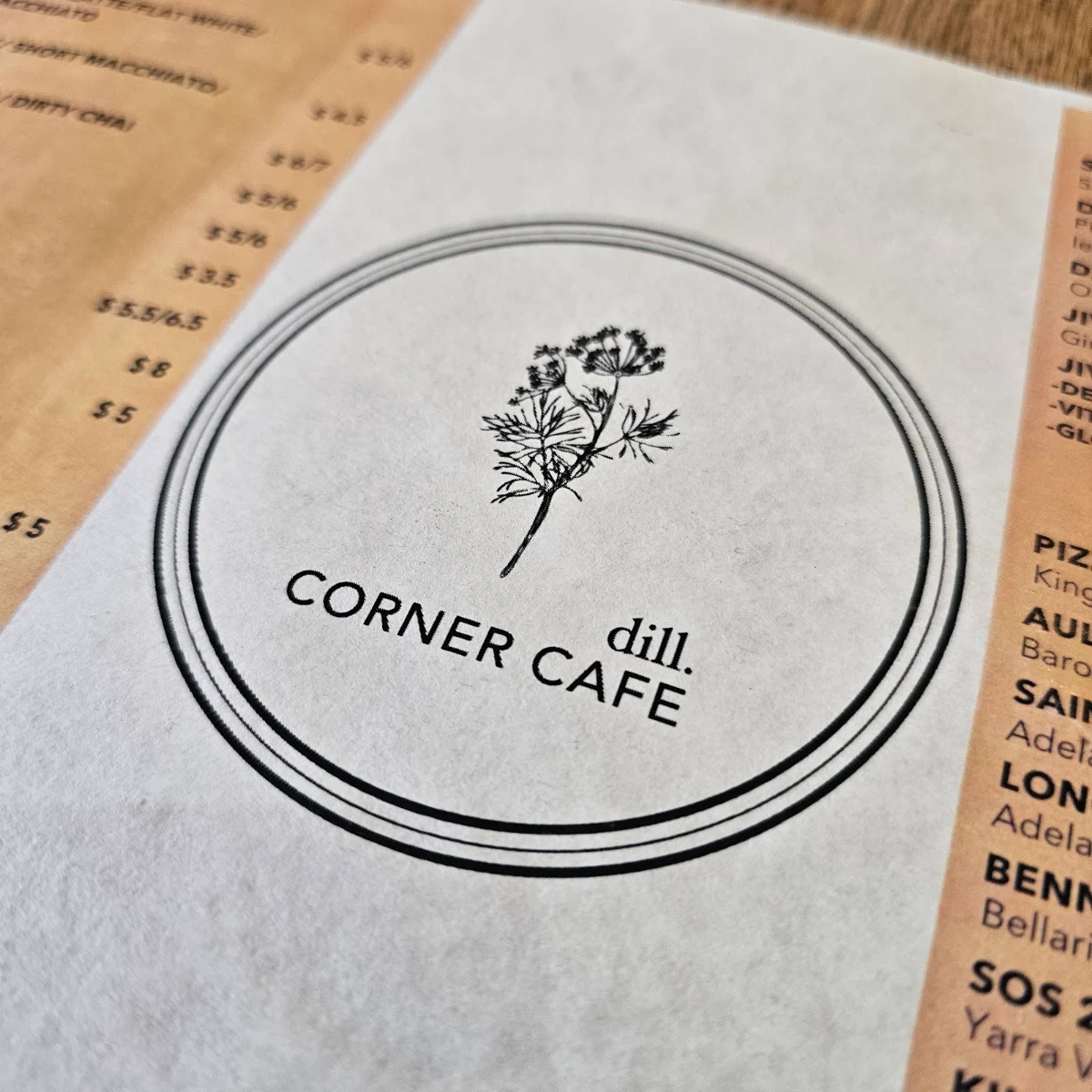 Menu, Dill Corner Cafe