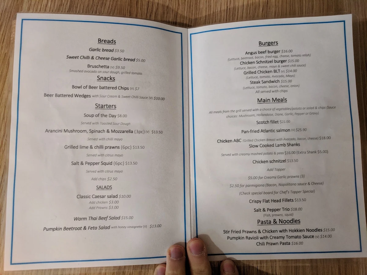 Menu, Fairway 2307 Shortland Waters Bistro