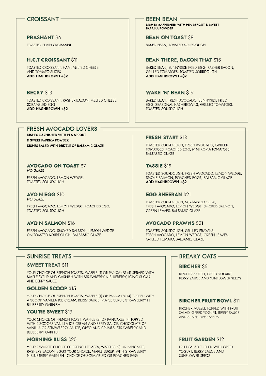 Menu, Gemera Cafe