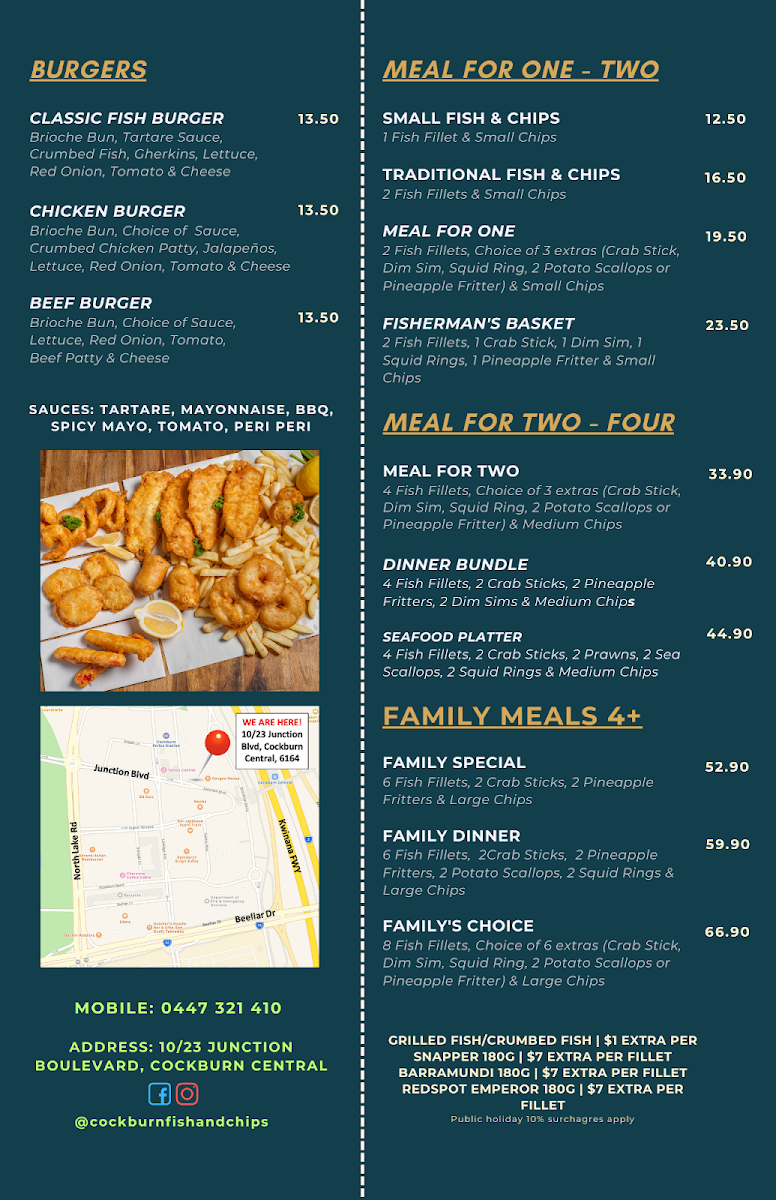 Menu, Cockburn Fish and Chips