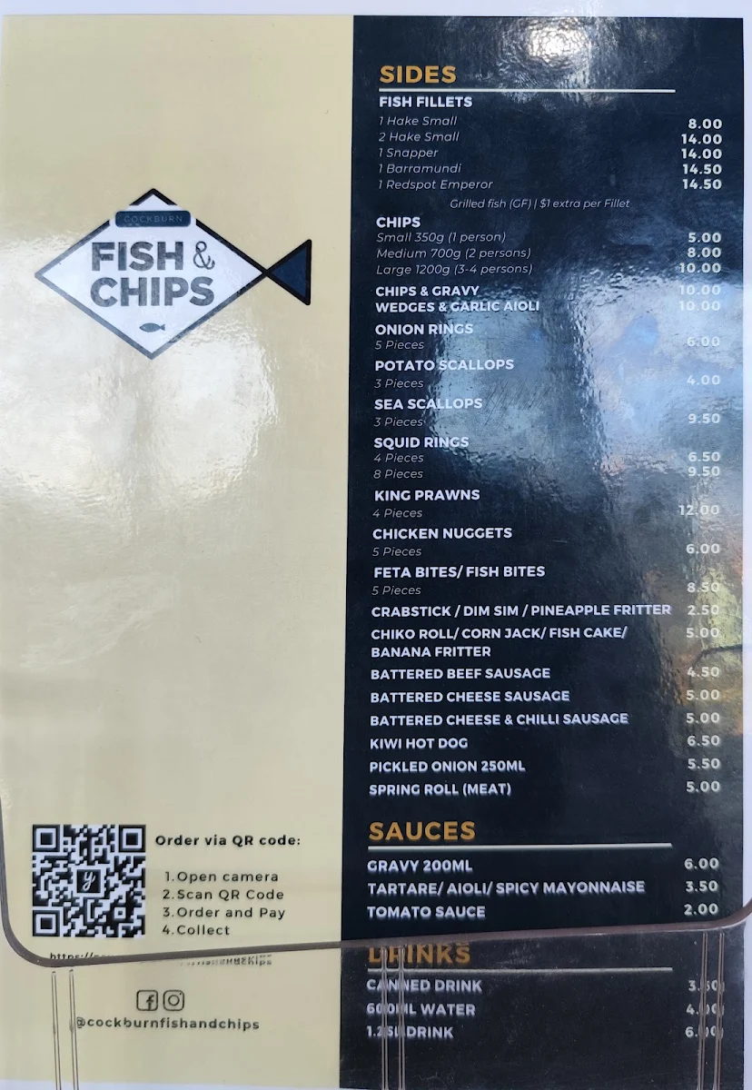 Menu, Cockburn Fish and Chips