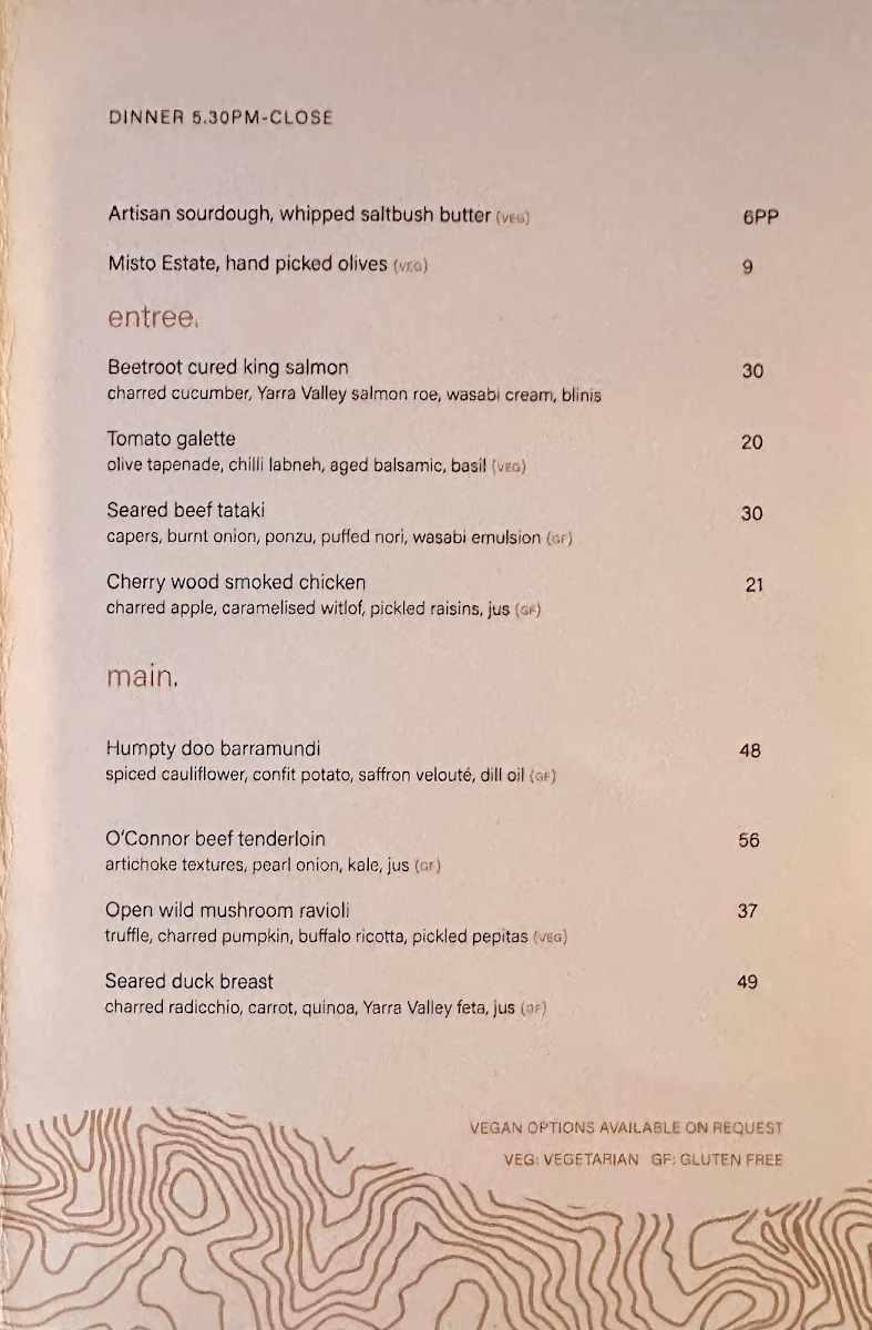 Menu, 1550 @ St Falls Restaurant