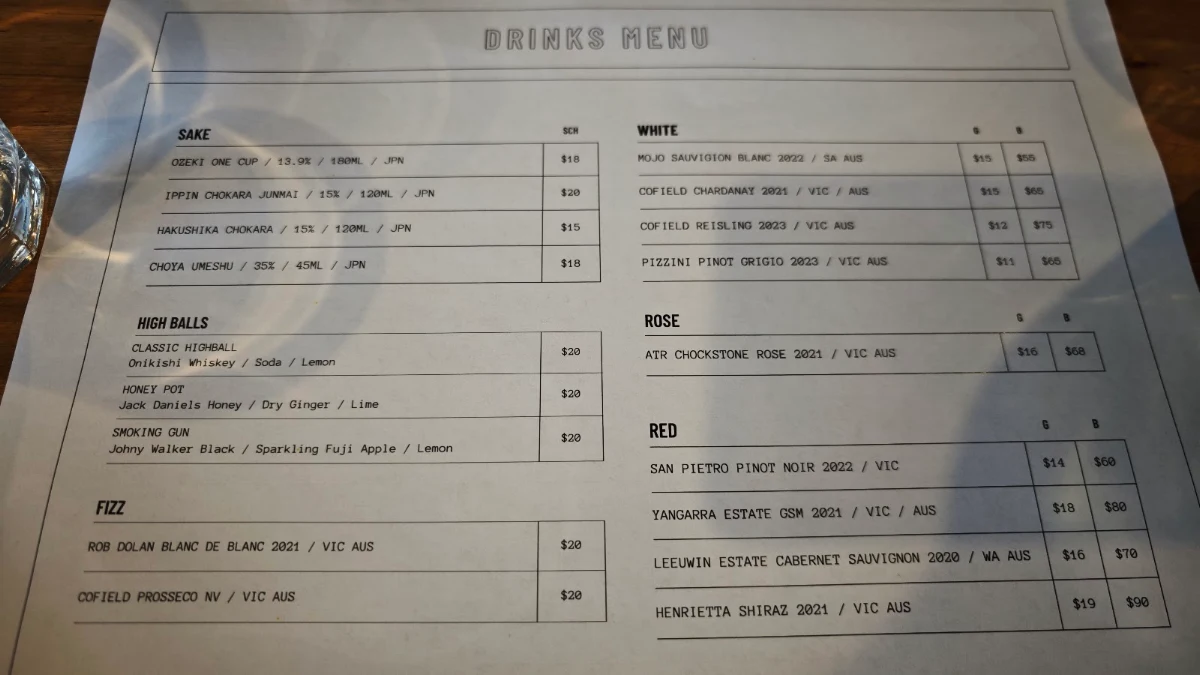 Menu, 1550 @ St Falls Restaurant