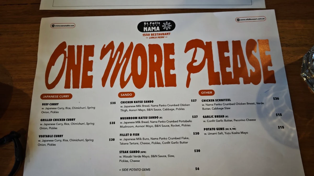 Menu, 1550 @ St Falls Restaurant