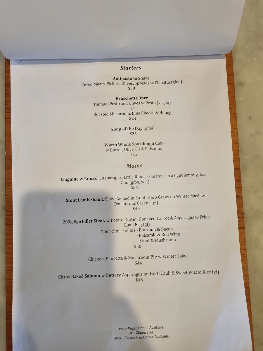 Menu, 1550 @ St Falls Restaurant