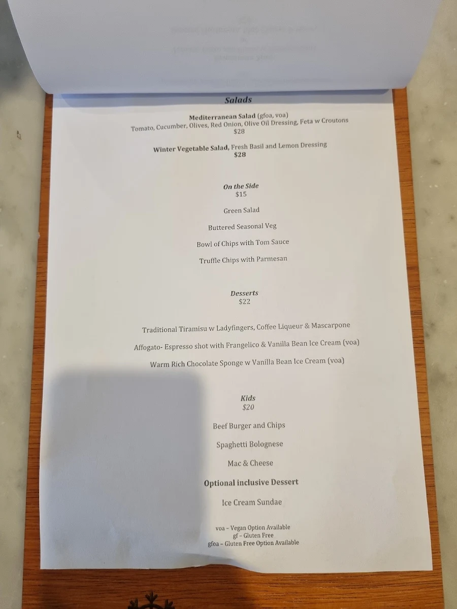 Menu, 1550 @ St Falls Restaurant