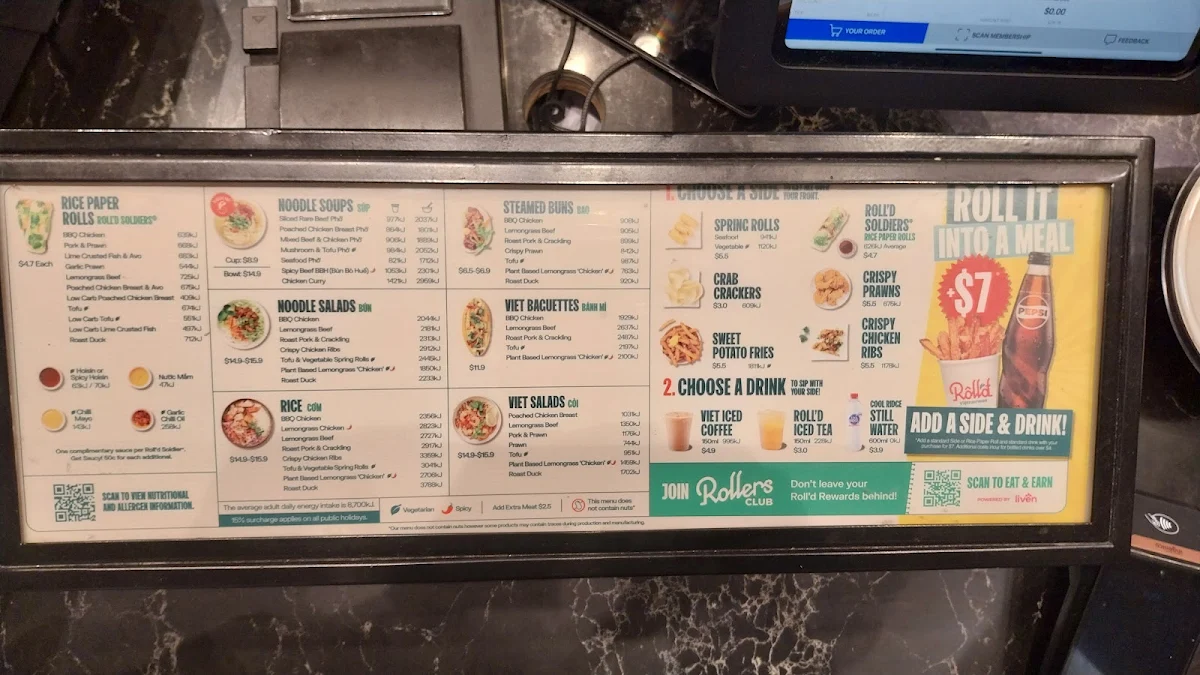 Menu, Roll'd Canberra Centre (Level G)