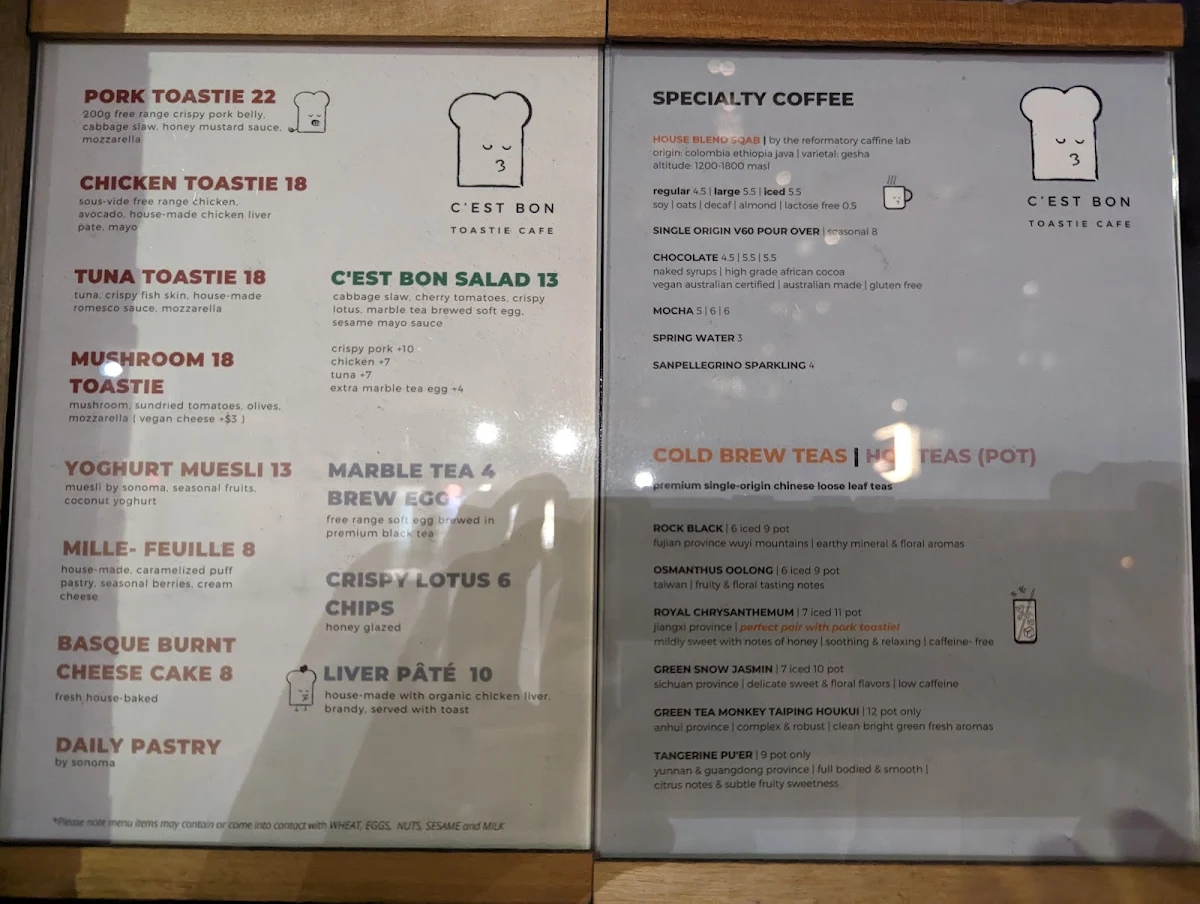 Menu, C'est Bon Toastie Cafe