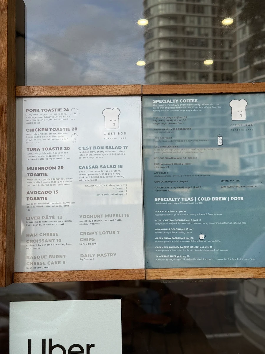 Menu, C'est Bon Toastie Cafe