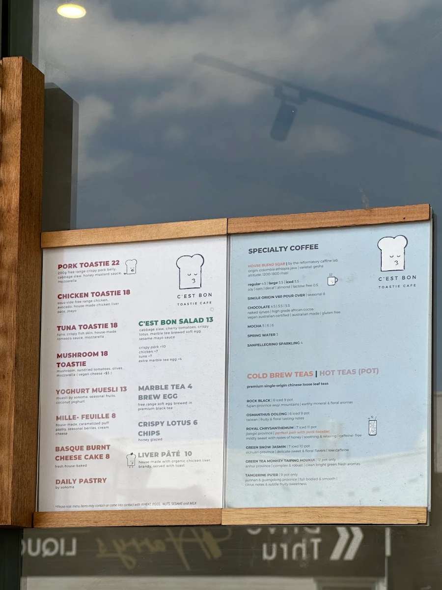 Menu, C'est Bon Toastie Cafe